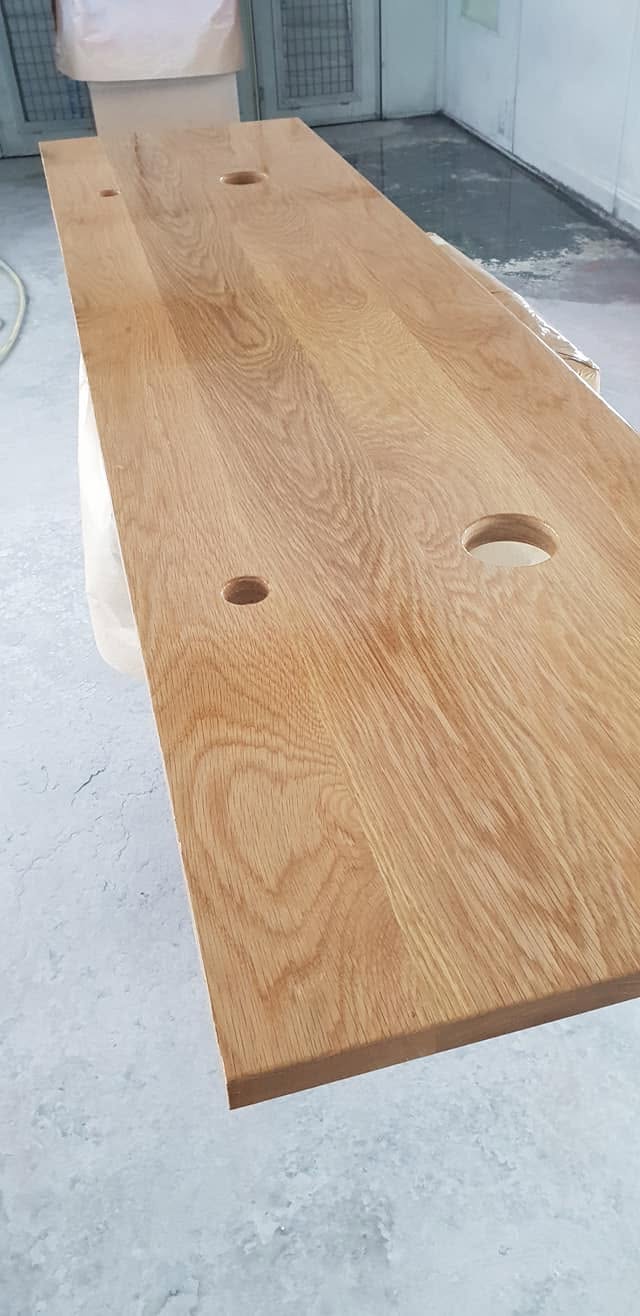Raw timber benchtop sanded back and ready for coating after robotic sanding