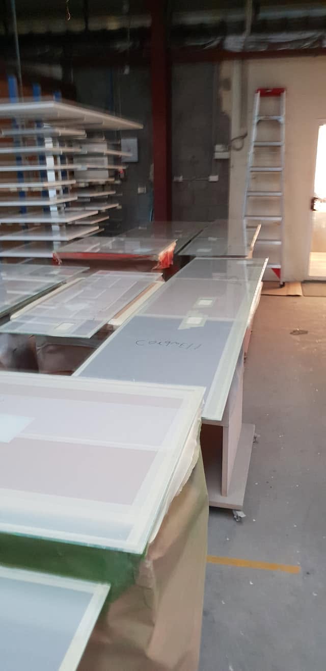 Sprayed panels laid out to cure in the workshop
